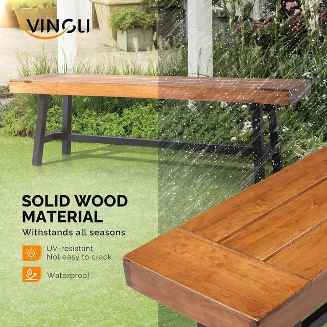 Alt view image 5 of 7 - Outdoor Bench with Metal Legs Rustic, Wood Dining Bench Indoor Outdoor Porch Benches for Yard Garden Dining (63in)