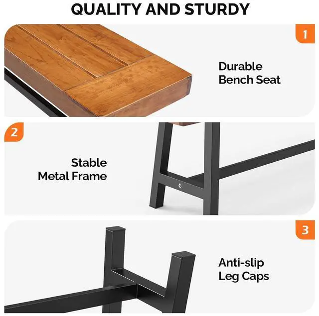 Alt view image 6 of 7 - Outdoor Bench with Metal Legs Rustic, Wood Dining Bench Indoor Outdoor Porch Benches for Yard Garden Dining (63in)