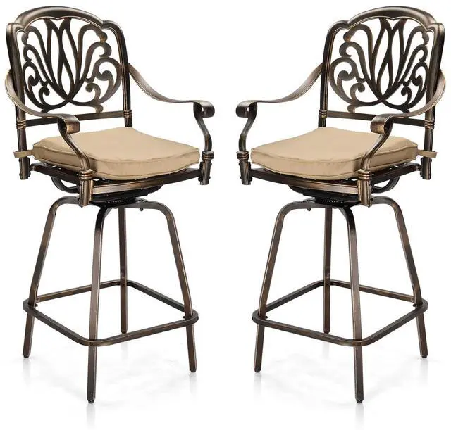 Main image of Outdoor Swivel Bar Stools Set of 2, Cast Aluminum Patio Bar Height Chairs, All-Weather Bar Dining Chairs Outdoor Swivel Patio Furniture (Elizabethan Back)