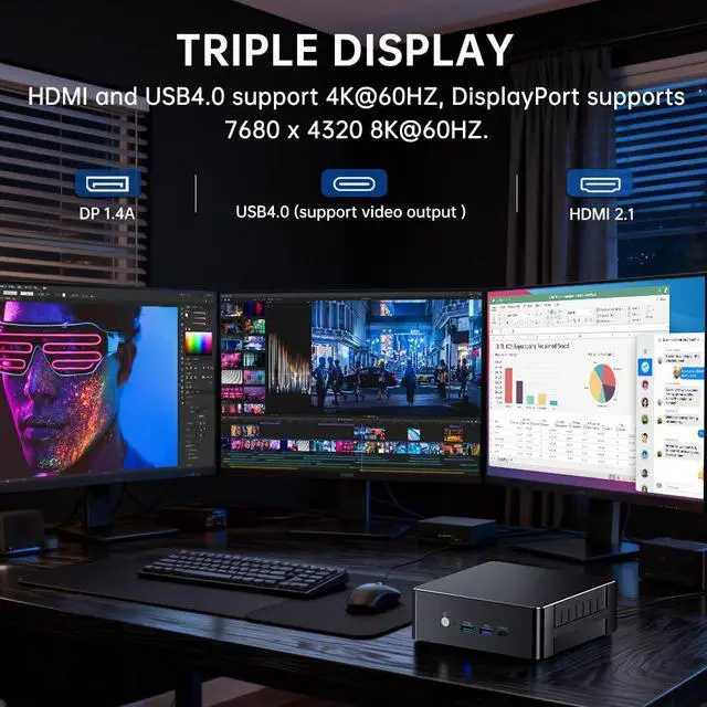 Alt view image 4 of 7 - Mini PC i9-12900H 14C/20T, 64G DDR5 RAM 1T SSD, Mini Desktop Computer Windows 11 Pro (TPM2.0), DP/HDMI/Type-C Triple Display, WiFi 6E Bluetooth5.3 for Home/Business