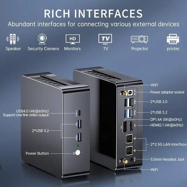 Alt view image 6 of 7 - Mini PC i9-12900H 14C/20T, 64G DDR5 RAM 1T SSD, Mini Desktop Computer Windows 11 Pro (TPM2.0), DP/HDMI/Type-C Triple Display, WiFi 6E Bluetooth5.3 for Home/Business