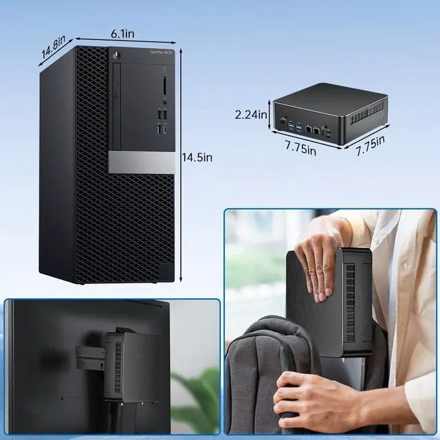 Alt view image 6 of 7 - Mini PC with Core i9-9880H 2.3 up to 4.8GHz, 32G DDR4 1T SSD, Windows 11 Pro Desktop Computer, DP*1, HDMI*2 Support Triple Display, WiFi6E/BT5.3, VESA, Optical, Dual 2.5G LAN
