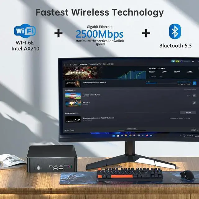 Alt view image 5 of 7 - Mini PC with Core i9-9880H 2.3 up to 4.8GHz, 32G DDR4 1T SSD, Windows 11 Pro Desktop Computer, DP*1, HDMI*2 Support Triple Display, WiFi6E/BT5.3, VESA, Optical, Dual 2.5G LAN