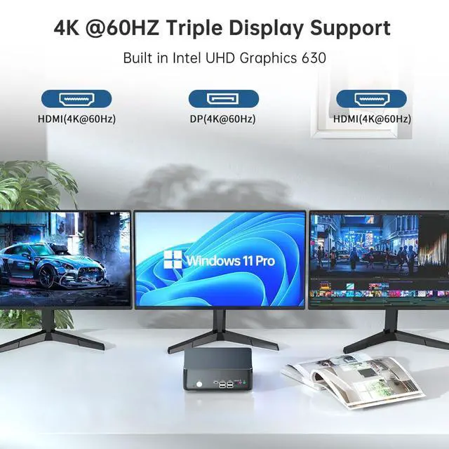 Alt view image 4 of 7 - Mini PC with Core i9-9880H 2.3 up to 4.8GHz, 16G DDR4 512G SSD, Windows 11 Pro Desktop Computer, DP*1, HDMI*2 4K@60Hz Triple Display, Optical, Dual LAN, WiFi6E/BT5.3,VESA