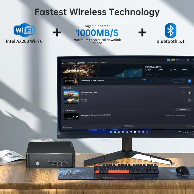 Alt view image 6 of 7 - Mini PC with Core i9-9880H 2.3 up to 4.8GHz, 16G DDR4 512G SSD, Windows 11 Pro Desktop Computer, DP*1, HDMI*2 4K@60Hz Triple Display, Optical, Dual LAN, WiFi6E/BT5.3,VESA
