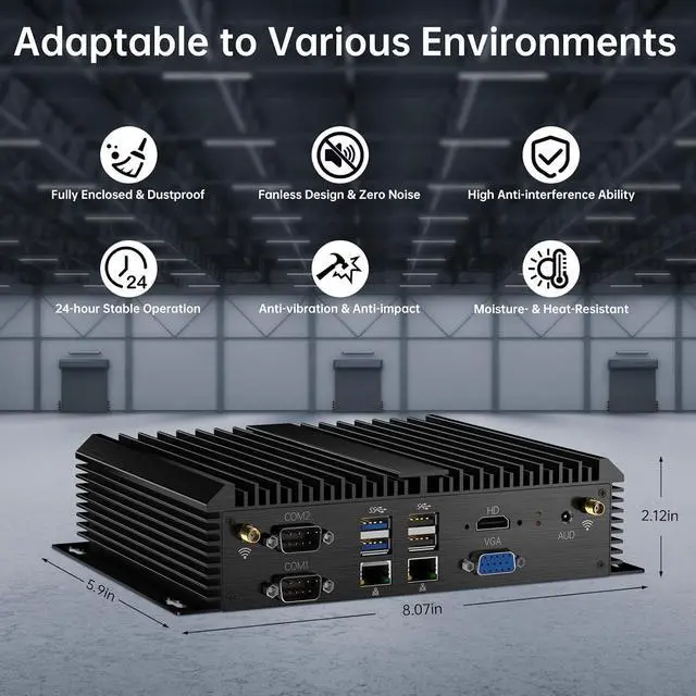 Alt view image 3 of 7 - Industrial Mini PC, Fanless Desktop Computers Win 11 Pro, HTPC i3-8130U up to 3.4Ghz, 16G DDR4 512G SSD/COM/USB 3.0/4K/HDMI/VGA/2.5G LAN/WIFI6/BT 5.2/Full Metal Case/Auto Power On