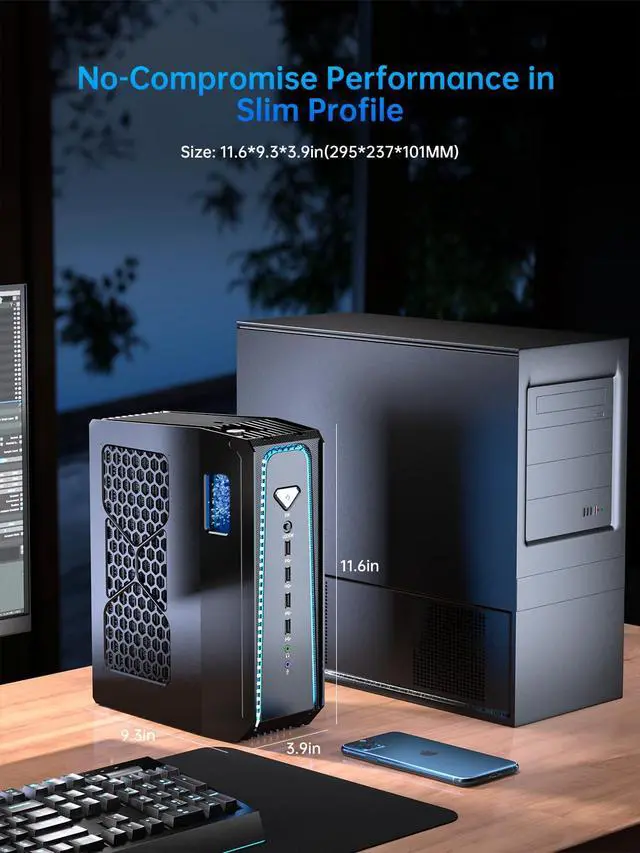 Alt view image 7 of 7 - Mini Gaming Pc Core i9-13900F(24C, 32T, Up to 5.6GHz) 32GB DDR5 1TB SSD, Liquid Cooled Desktop Computer with RTX 4060Ti WiFi 6E, BT5.3, RJ45 Port, Quad Display for Gaming/Design/Office