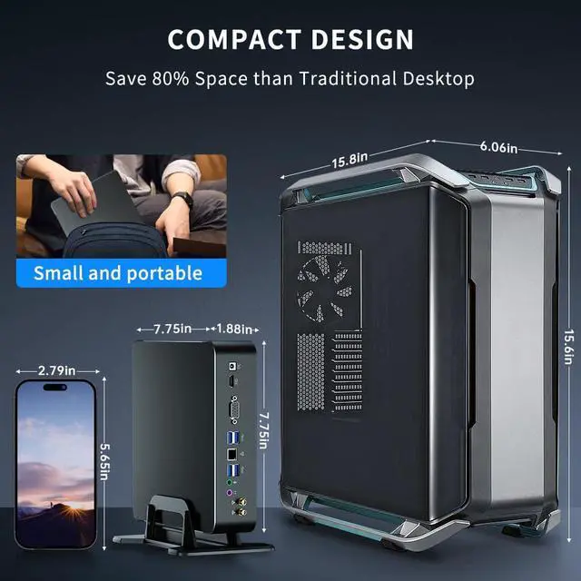 Alt view image 7 of 7 - Mini PC i9-11900H 8 Cores Up to 4.9GHz, Deaktop Computer Windows 11 pro, 16G DDR4 RAM 512G M.2 NVME SSD, 4K HDMI2.0 VGA Dual Display, Wifi6E Bluetooth5.3, Gigabit LAN for Office/Home