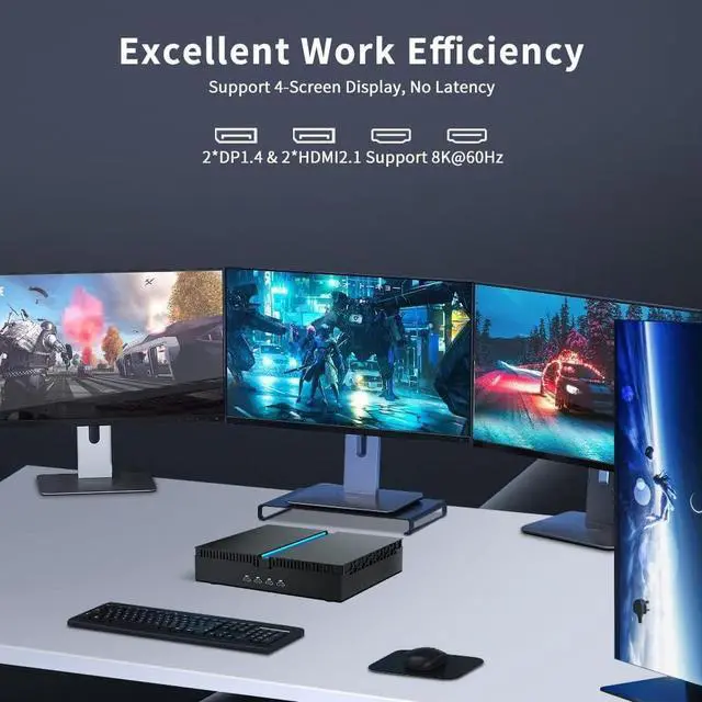 Alt view image 5 of 7 - Mini Gaming PC i9-13900F with GeForce RTX4060, 32G DDR5 RAM, 1T SSD, Windows 11 Pro, WiFi6E BT5.3, Optical, 1* HDMI 3* DP, 8K, Four Display for Gaming/Design