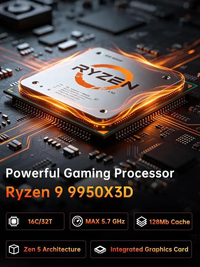 Alt view image 2 of 7 - AI Mini Gaming PC Ryzen 9 9950X3D(16C/32T, Up to 5.7GHz), 32GB DDR5 1TB SSD, Desktop Computer with RTX 5060Ti 8G, Dual 2.5G LAN, Type-C, Win 11 Pro, WiFi 7, BT 5.4, Support Six Display