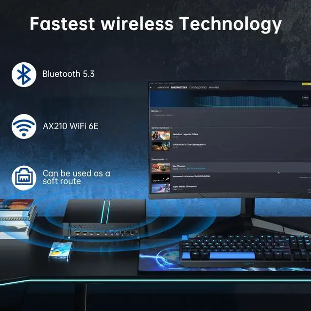 Alt view image 7 of 7 - Mini PC Gaming i5-13400F with RTX4060Ti, Desktop Computer Windows 11 Pro, 64G DDR4 RAM 2T SSD, WiFi6E Bluetooth 5.3, Optical, 2* HDMI 2* DP, 8K, Four Display for Gaming/Design
