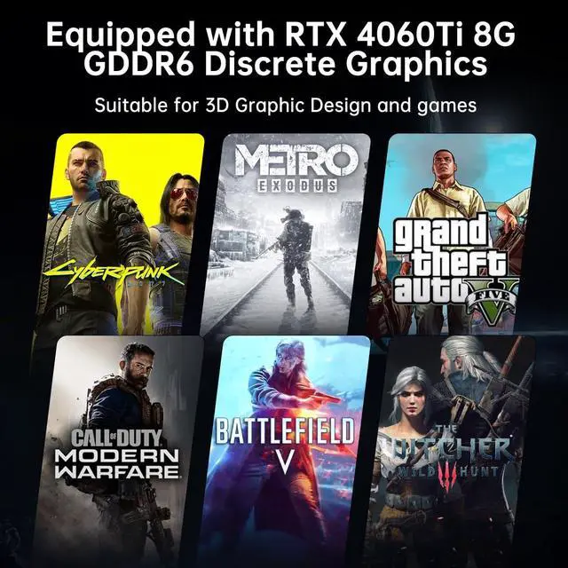Alt view image 6 of 7 - Mini PC Gaming i5-13400F with RTX4060Ti, Desktop Computer Windows 11 Pro, 64G DDR4 RAM 2T SSD, WiFi6E Bluetooth 5.3, Optical, 2* HDMI 2* DP, 8K, Four Display for Gaming/Design