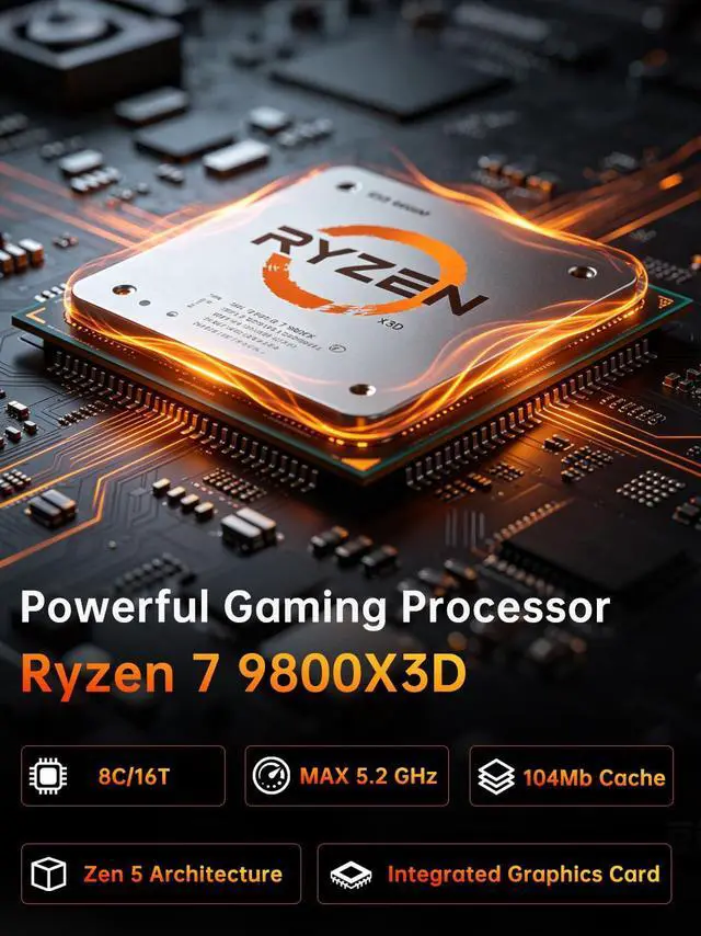 Alt view image 2 of 7 - AI Mini Gaming PC Ryzen 7 9800X3D, 64GB DDR5 4TB SSD, Desktop Computer with RTX 5060 8G, Dual 2.5G LAN, Type-C, Win 11 Pro, WiFi 7, BT 5.4, Support Six Display