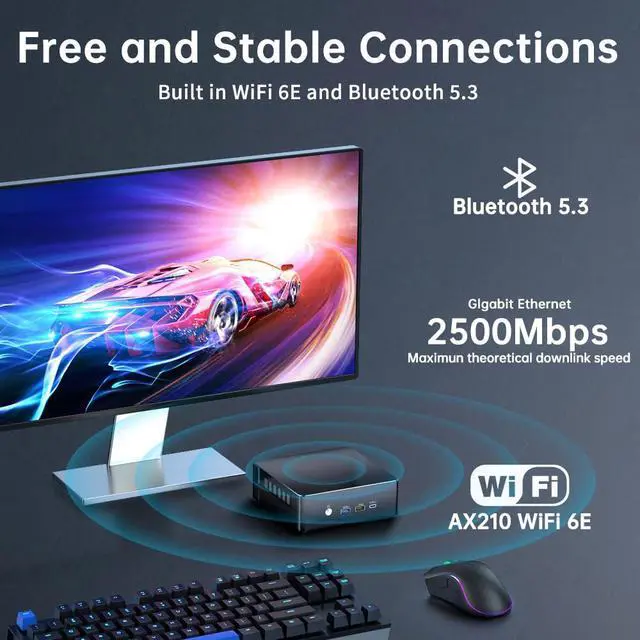Alt view image 4 of 7 - Mini PC i9-12900H 14C/20T Up to 5.0GHz, Mini Desktop Computer Windows 11 Pro (TPM2.0), 64G RAM 2T Pcie 4.0 SSD, DP/HDMI/Type-C Triple Display, WiFi 6E Bluetooth5.3 VESA for Home/Business