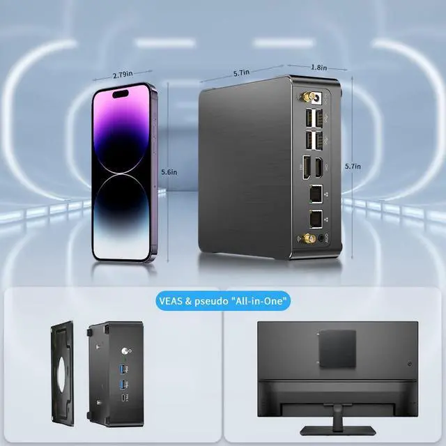 Alt view image 7 of 7 - Mini PC i9-12900H 14C/20T Up to 5.0GHz, Mini Desktop Computer Windows 11 Pro (TPM2.0), 64G RAM 2T Pcie 4.0 SSD, DP/HDMI/Type-C Triple Display, WiFi 6E Bluetooth5.3 VESA for Home/Business