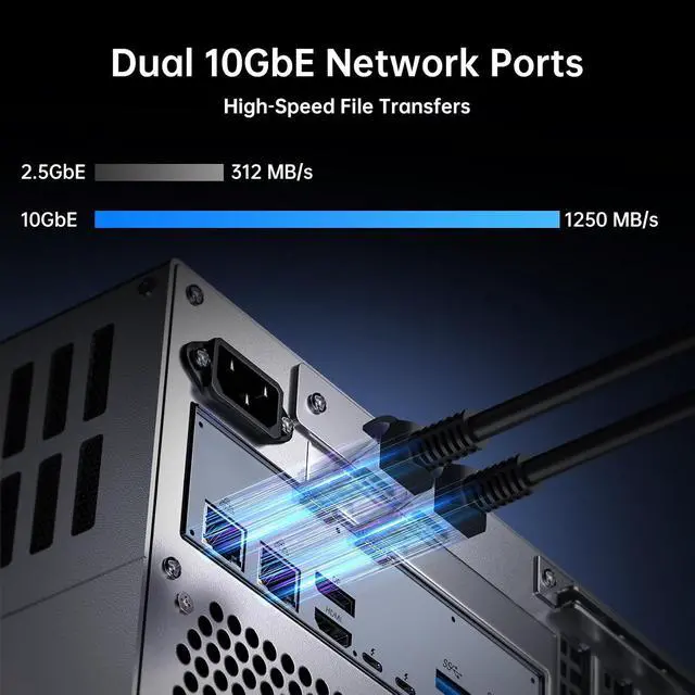 Alt view image 5 of 7 - Desktop NAS 8-Bay, Ultra 9 285H AI CPU, 32GB LPDDR5X 8400Mhz RAM, 2 x 10GbE, 2 x M.2 NVMe Slots, HD/DP, PCIe 4.0 x 8 Slot, USB 4, Support Dual System Network Attached Storage (Diskless)