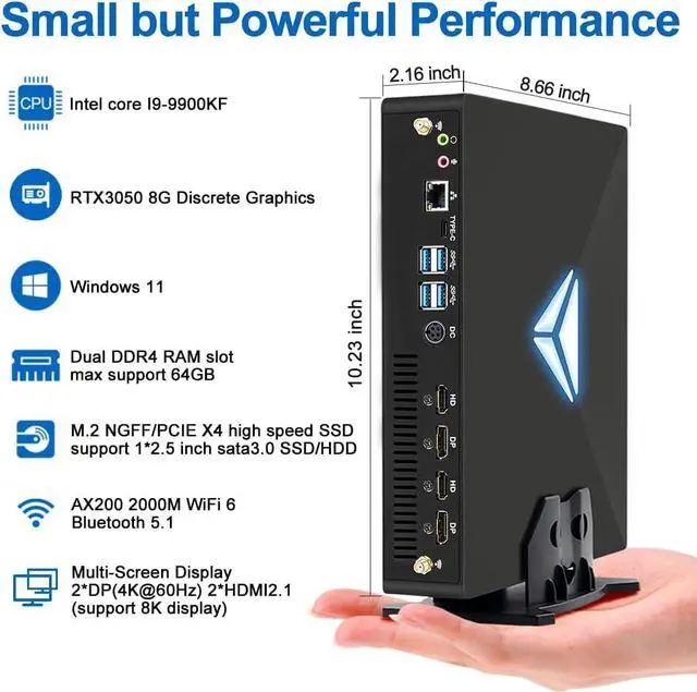 Alt view image 2 of 7 - Mini Deaktop PC i9-9900KF Windows 11 Pro, Gaming Computer GeForce RTX3050 8G, 64G DDR4 RAM 2T NVME SSD, 8K, HDMI*2, DP*2 Four Display, WiFi6 Bluetooth 5.1 for Gaming/Design