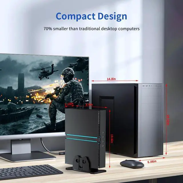 Alt view image 7 of 7 - Mini PC Gaming i7-12700F 12 Cores Upto 4.9GHz, Desktop Computer RTX3060 12G, Windows 11 Pro, 64G DDR4 RAM 2T SSD, Optical, Wifi6 BT5.2, HDMI*2 DP*2 8K@60Hz Four Display
