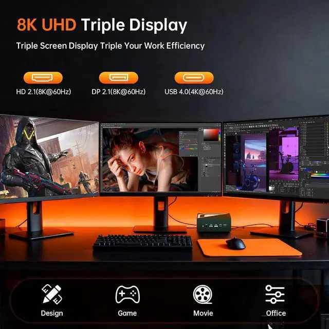 Alt view image 4 of 7 - Mini PC AMD Ryzen AI 9 HX 370, 32G DDR5 2TB SSD, Desktop Gaming Computers with Dual 2.5G LAN, Oculink, Win 11 Pro, WiFi 7, BT 5.4, Support Triple Display, VESA, Green