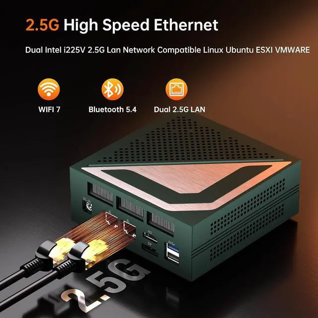 Alt view image 5 of 7 - Mini PC AMD Ryzen AI 9 HX 370, 32G DDR5 2TB SSD, Desktop Gaming Computers with Dual 2.5G LAN, Oculink, Win 11 Pro, WiFi 7, BT 5.4, Support Triple Display, VESA, Green