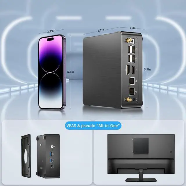 Alt view image 5 of 6 - Mini PC i7-1260P Windows 11 Pro (TPM2.0), Desktop Computer 16G RAM 512G Pcie 4.0 SSD, DP/HDMI/Type-C Triple Display, Auto Power on, Dual LAN WiFi 6 Bluetooth 5.1 for Home/Business/Gaming