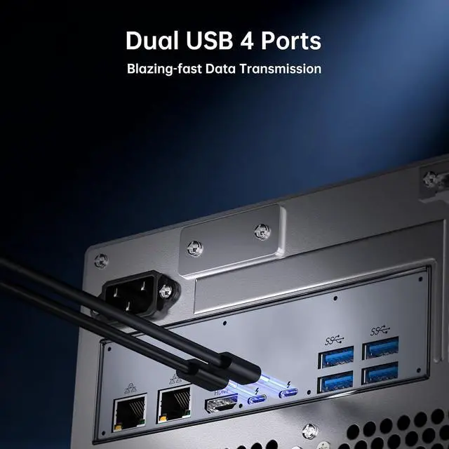 Alt view image 6 of 7 - Desktop NAS 8-Bay, Ultra 9 285H AI CPU, 32GB LPDDR5X 8400Mhz RAM, 2 x 10GbE, 2 x M.2 NVMe Slots, HD/DP, PCIe 4.0 x 8 Slot, USB 4, Support Dual System Network Attached Storage (Diskless)