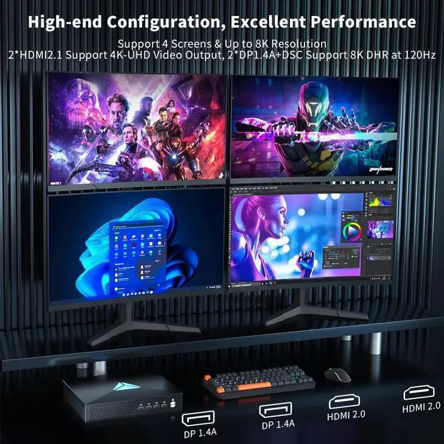 Alt view image 5 of 7 - Mini Deaktop PC i9-9900KF Windows 11 Pro, Gaming Computer GeForce RTX3050 8G, 64G DDR4 RAM 2T NVME SSD, 8K, HDMI*2, DP*2 Four Display, WiFi6 Bluetooth 5.1 for Gaming/Design