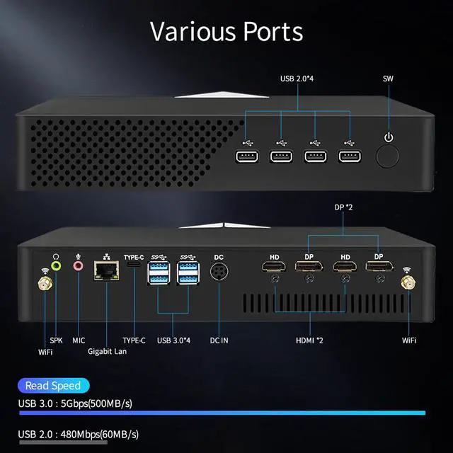 Alt view image 6 of 7 - Mini Deaktop PC i9-9900KF Windows 11 Pro, Gaming Computer GeForce RTX3050 8G, 64G DDR4 RAM 2T NVME SSD, 8K, HDMI*2, DP*2 Four Display, WiFi6 Bluetooth 5.1 for Gaming/Design