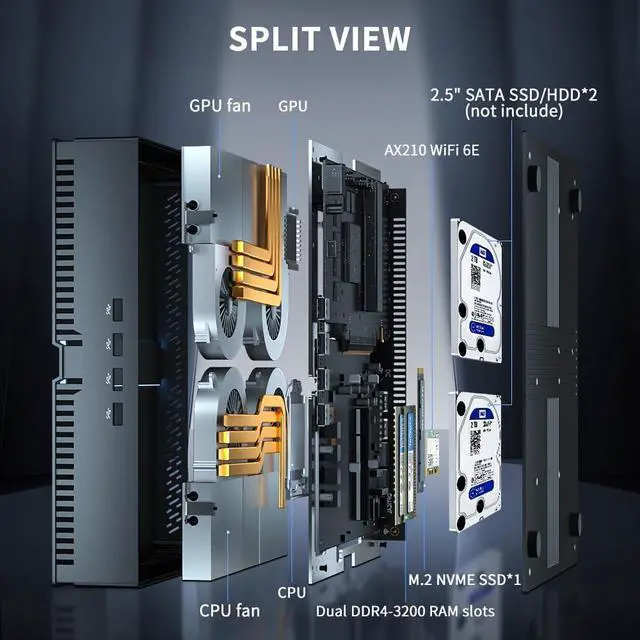 Alt view image 6 of 7 - Mini Gaming PC i9-13900F with GeForce RTX4070, Mini Game Desktop Computer 64G DDR5 RAM 1T SSD, Windows 11 Pro, WiFi6E BT5.3, Optical, 1* HDMI 3* DP, 8K, Four Display for Gaming/Design
