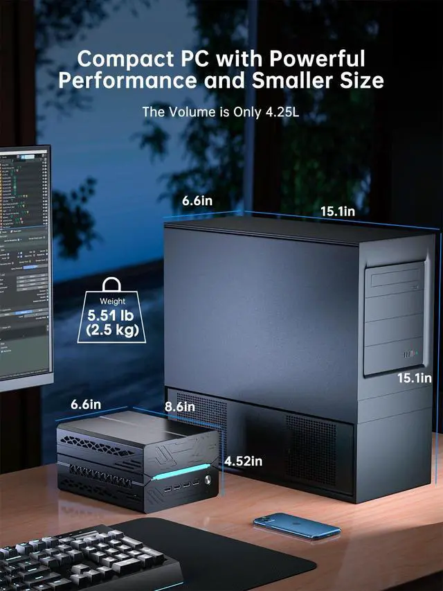 Alt view image 4 of 7 - AI Mini Gaming Pc Core i9-14900F(24C, 32T) 16GB DDR5 RAM 1TB NVMe SSD, Small Computer with RTX 5060 8G Desktop GPU, WiFi 7, BT5.4, Four-Fan Cooling, Quad Display for Gaming/Design/Office
