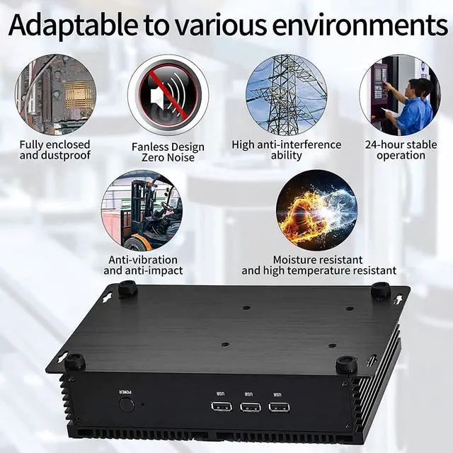 Alt view image 7 of 7 - Fanless Mini Industrial PC, Desktop Computer Core i5-4200U Windows 10 Pro, 16GB RAM 256GB SSD, 2xNICs, 6*COM RS232, 4xUSB3.0, Dula-Band WiFi, HDMI/VGA Ports, Gigabit LAN, Auto Power On