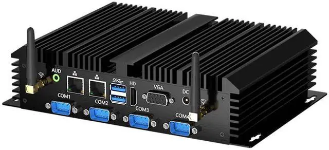Main image of Fanless Mini Industrial PC, Desktop Computer Core i5-4200U Windows 10 Pro, 16GB RAM 256GB SSD, 2xNICs, 6*COM RS232, 4xUSB3.0, Dula-Band WiFi, HDMI/VGA Ports, Gigabit LAN, Auto Power On