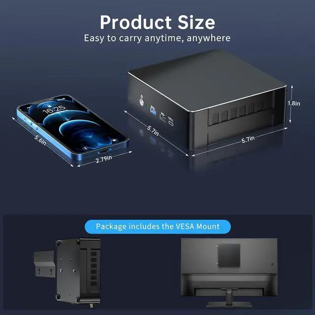 Alt view image 7 of 7 - Mini PC i9-13900H, 14 Cores Upto 5.4GHz, 64G RAM 2T SSD, Mini Desktop Computer Windows 11 Pro(TPM2.0), Dual LAN, WiFi6E, BT5.3, DP/HDMI/Type-C Triple Display, VESA