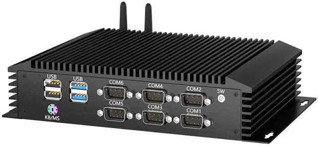 Main image of Industrial Mini PC, Fanless Desktop Computer Core i7-7500U, 2C/4T, Up to 3.5GHz, Win 10 Pro, 8GB RAM 256GB SSD, 2xLAN, GPIO, PS2(KB/MS), 6xCOM RS232(Configurable RS422/485), USB3.0, WiFi6