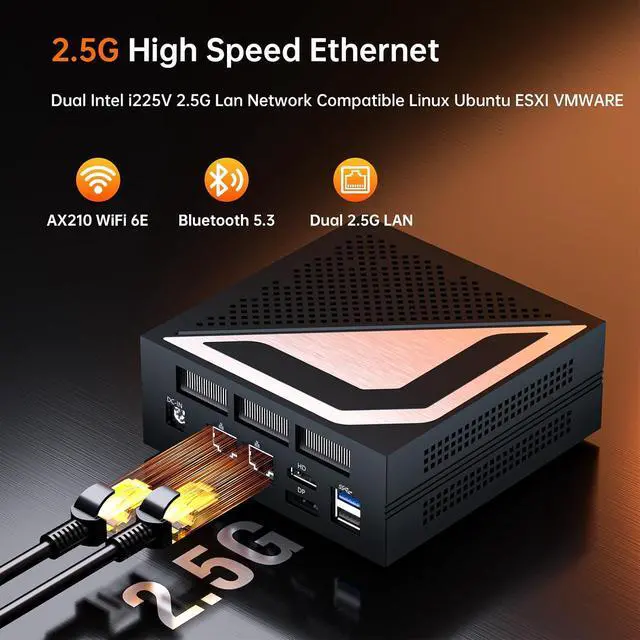 Alt view image 4 of 7 - Mini PC Ryzen 9 8945HS, 64GB DDR5 2TB SSD, Desktop Computers with Dual 2.5G LAN, Oculink, Win 11 Pro, WiFi 6E, BT 5.3, Support Triple Display, VESA, Black