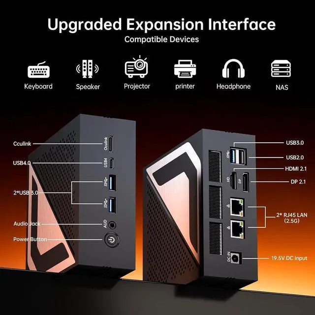 Alt view image 7 of 7 - Mini PC Ryzen AI 9 HX470, 32G DDR5 2TB SSD, Desktop Gaming Computers with Dual 2.5G LAN, Oculink, Win 11 Pro, WiFi 7, BT 5.4, Support Triple Display, VESA