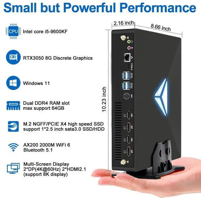 Alt view image 2 of 7 - Mini PC Gaming i5-9600KF, Desktop Computer GeForce RTX3050 8G, Windows 11 Pro, 32G RAM 1T NVME SSD, 4K@144Hz, HDMI*2 DP*2 Four Display, WiFi6 Bluetooth 5.1 for Gaming/Design