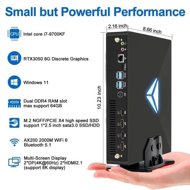 Alt view image 2 of 7 - Mini Gaming PC i7-9700KF, Desktop Computer GeForce RTX3050 8G, Windows 11 Pro, 64G DDR4 RAM 2T NVME SSD, 4K@144Hz, HDMI*2, DP*2 Four Display, WiFi6 Bluetooth 5.2 for Gaming/Design