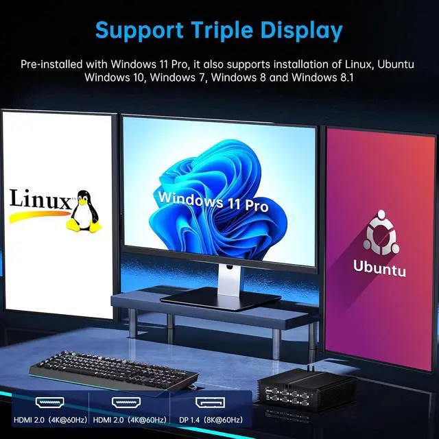 Alt view image 7 of 7 - Industrial Mini Pc with 13th Gen Core i7-1355U(10C/12T), 16G DDR5 RAM 256G NVME Pcie 4.0 SSD, WIFI6, BT5.2, 4xUSB3.0, 3x2.5G LAN, 8xCOM, SIM, GPIO, P/S2 Ports, Win 11 Pro Fanless Computer