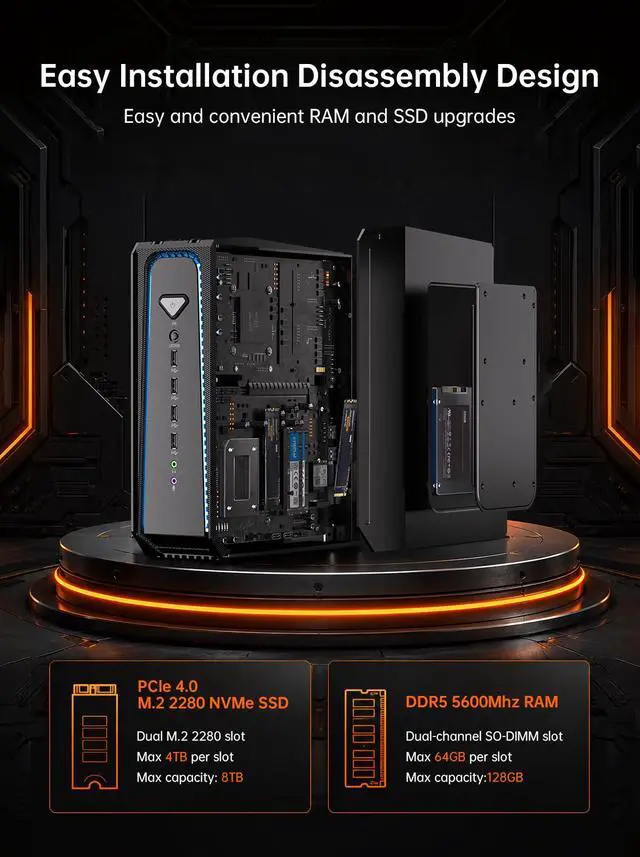 Alt view image 5 of 6 - AI Mini PC R7 9800X3D(8C, 16T, up to 5.2 GHz, 104 MB Cache) 64GB DDR5 4TB SSD, Liquid Cooled Desktop Gaming Computer with RTX 5070 WiFi 7, BT5.4, RJ45 Port, Quad Display for Gaming/AI