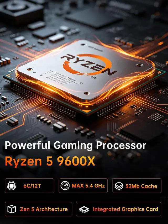 Alt view image 2 of 7 - AI Mini Gaming PC Ryzen 5 9600X(6C/12T,Up to 5.4Ghz), 64GB DDR5 4TB SSD, Desktop Computer with RTX 5060Ti 16G, Dual 2.5G LAN, Type-C, Win 11 Pro, WiFi 7, BT 5.4, Support Six Display