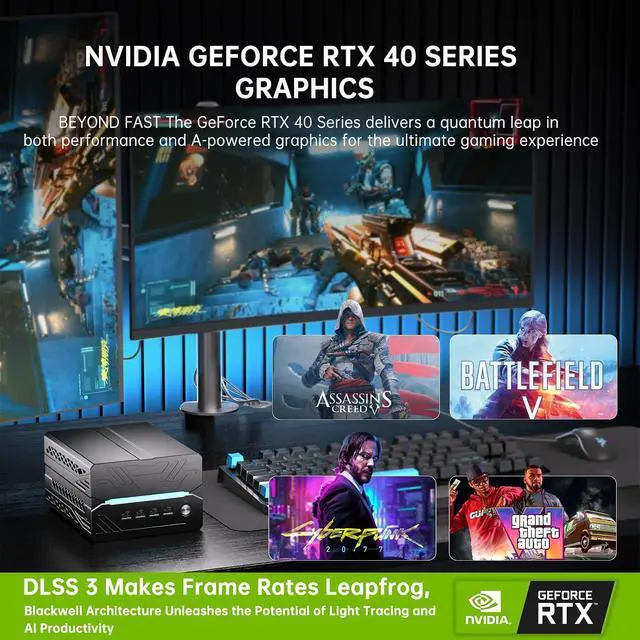 Alt view image 3 of 7 - Mini Gaming PC, Desktop Computer i9-14900F 24 Cores Upto 5.8GHz, 64G DDR5, 2T M.2 PCIE4.0 SSD, Win-11 Pro, GeForce RTX4060Ti 8G, Four Display, 8K@60Hz Outputs, Dual LAN, WiFi7/BT5.4