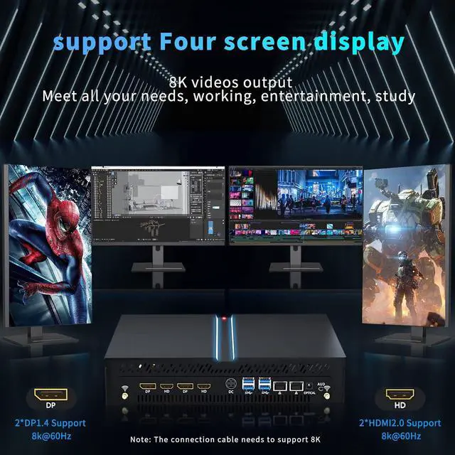 Alt view image 4 of 7 - Mini Gaming PC, Small Desktop Computer Core i9-12900F 2.4-5.1GHz, Windows 11 Pro, 64G DDR4| 1T NVME SSD, GeForce RTX3060 12G, HTPC, 2X HDMI2.1 & 2X DP 8K Outputs, USB3.2, BT 5.3/WiFi 6E