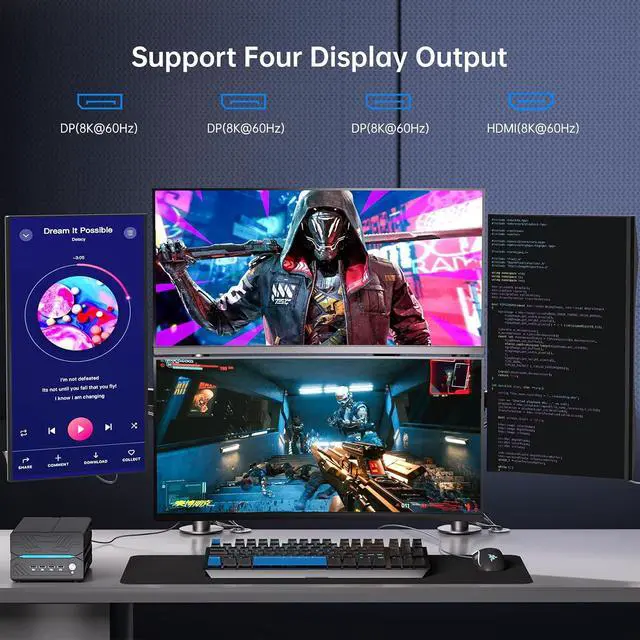 Alt view image 4 of 7 - Mini Gaming PC, Desktop Computer i9-14900F 24 Cores Upto 5.8GHz, 64G DDR5, 1T M.2 PCIE4.0 SSD, Win-11 Pro, GeForce RTX5060Ti 8G, Four Display, 8K@60Hz Outputs, Dual LAN, WiFi7/BT5.4