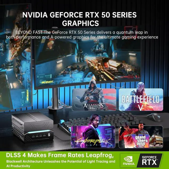 Alt view image 3 of 7 - AI Mini PC, Desktop Computer i9-14900F 24 Cores Upto 5.8GHz, 64G DDR5, 4T M.2 PCIE4.0 SSD, Win-11 Pro, GeForce RTX5060Ti 16G, Four Display, 8K@60Hz Outputs, Dual LAN, WiFi7, Video Editing