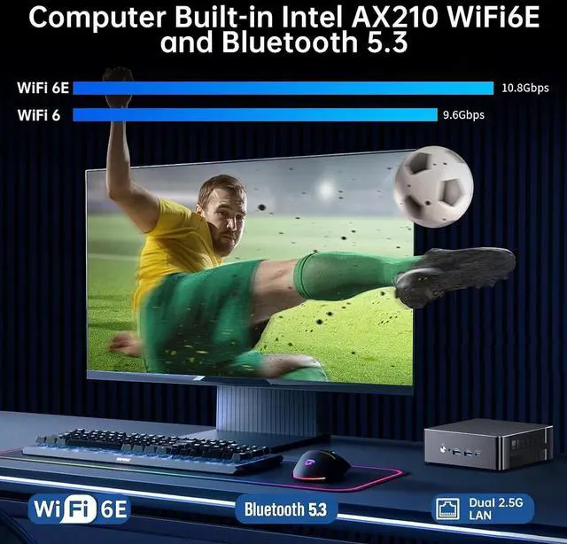Alt view image 5 of 7 - Ai Mini PC, Desktop Computer Core i9-13900H, 14 Cores Upto 5.4GHz, Win-11 Pro(TPM2.0), 64G DDR5, 2T M.2 PCIE4.0 SSD, Dual 2.5G LAN, DP/HD/USB4.0, USB3.2, Triple Display, 8K/4K@60Hz, WiFi6E