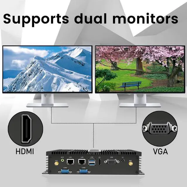 Alt view image 4 of 7 - Fanless Mini PC, Industrial Desktop Computer Core i3-5005U 2.0GHz, Windows 10 Pro, 8GB RAM, 128GB SSD, 2xNICs, 2xCOM RS232, 4xUSB 3.0, HDMI/VGA Ports, Support Auto Power On