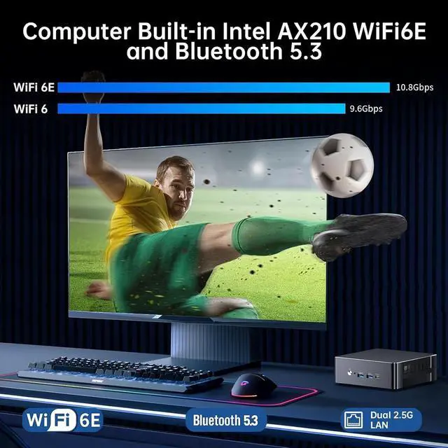 Alt view image 5 of 7 - Mini PC, Desktop Computer with Core i5-12450H, 8 Cores Upto 4.4GHz, Win-11 Pro, 32G DDR5, 1T M.2 PCIE4.0 SSD, DP/HDMI/USB4.0 Triple Display, Support 8K/4K@60Hz, Dual 2.5G LAN, WiFi 6E/BT5.3