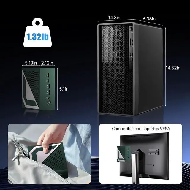 Alt view image 7 of 7 - Mini PC AMD Ryzen AI 9 HX 370(12 Cores | 80 Tops | Radeon 890M), Win-11 Pro, 64G DDR5, 2T PCIE4.0 SSD Mini Gaming Desktop Computers, Dual 2.5G LAN, Oculink/USB 4.0 /Triple Display 8K/WiFi7 G