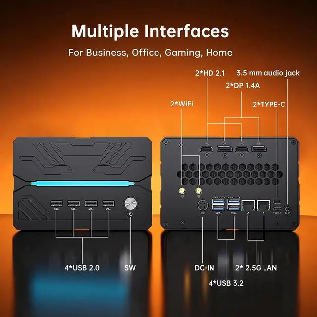 Alt view image 7 of 7 - Mini AI Server PC, Desktop Gaming Computer Ryzen 7 7700, 64G DDR5, 2T M.2 PCIE4.0 SSD, Win-11 Pro, GeForce RTX3060 12G, Six Display, HDMI/DP/Dual Type-C, 8K, Dual 2.5G LAN, WiFi7